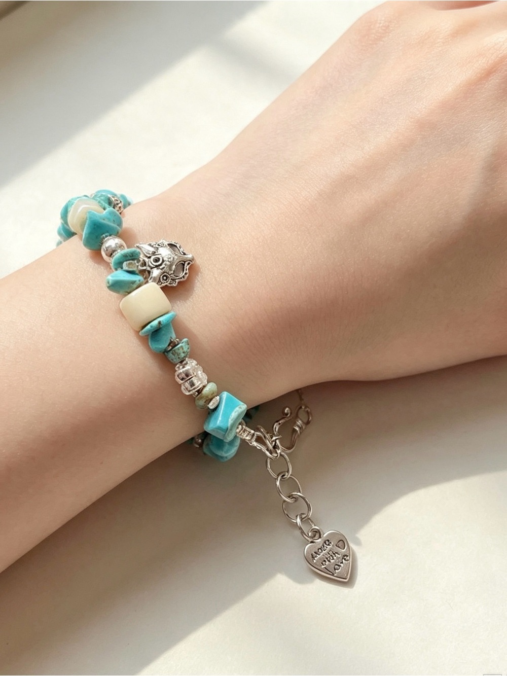 Sweet Turquoise stone Bracelet With Fox Mask